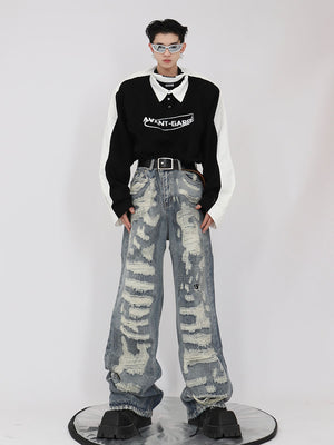 Distressed Light Blue Relaxed Straight-Leg Jeans - product image 2