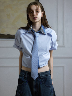 Rhinestone Collar Striped Shirt - product image 2