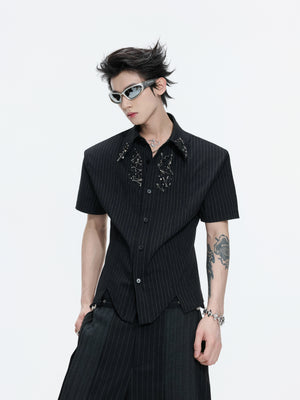 Asymmetric Shoulder-Pad Stripe Shirt - product image 1