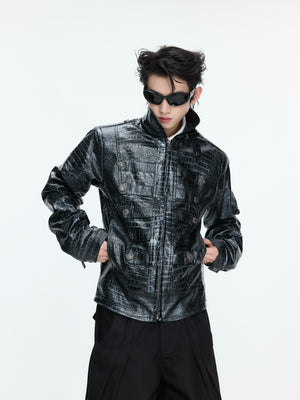 Croc-Texture Faux Leather Jacket - product image 4