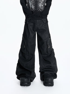 Waxed Black Multi-Pocket Cargo Jeans - product image 1