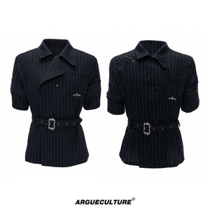 Striped Belted Short-Sleeve Shirt - variant image 6