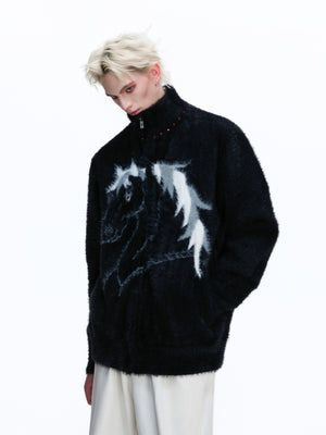 Asymmetric Horse-Embroidered Zip Cardigan - product image 4
