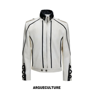 Contrast Stitch Lace-Up Faux Leather Biker Jacket - product image 5