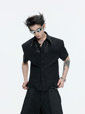 Asymmetric Shoulder-Pad Stripe Shirt - product image 4