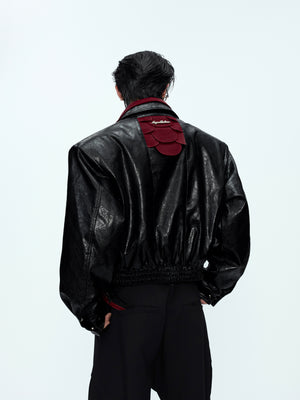 Contrast Snakeskin-Texture PU Jacket - product image 1