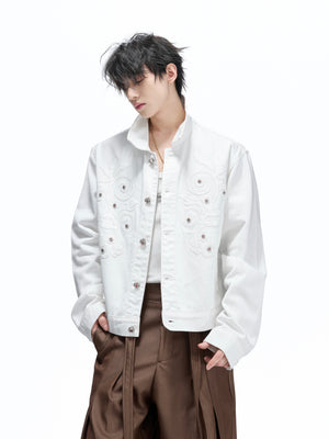 Floral Embroidered Rivet Denim Jacket - product image 4