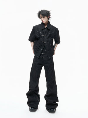 Raw Denim Lapel Jacket and Jeans Set - product image 1