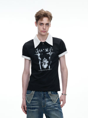 Contrast Panel Double-Collar T-Shirt - product image 1