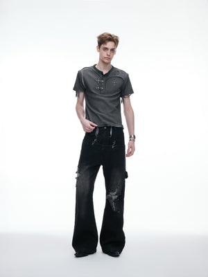 Distressed Ribbed Henley T-Shirt - product image 5