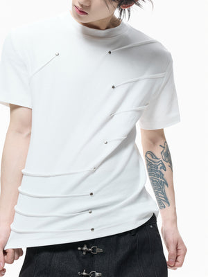 Metal Stud Pleated Crewneck T-Shirt - product image 5