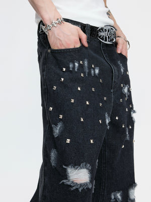 Distressed Rivet Wide-Leg Jeans - product image 4