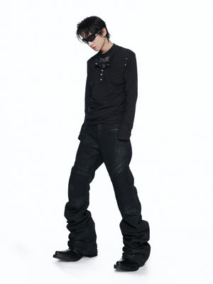 Distressed Double-Collar Henley Top - product image 4