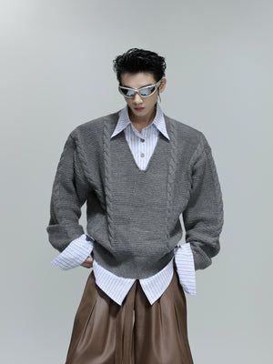 Relaxed Faux-Layer Cable-Knit Sweater - product image 5