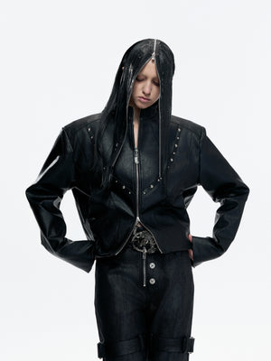 Cropped Matte Faux Leather Rivet Jacket - product image 3