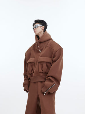 Oversized-Hoodie-Set---Fleece-Lined-With-Deconstructed-Pockets-Brown-Top