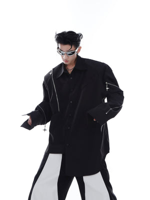 Oversized-White-Shirt-Jacket-with-Asymmetrical-Cut--Metal-Zipper-Black