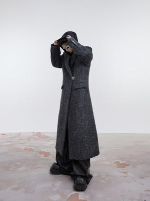 Oversized-Wool-Trench-Coat---Drop-Shoulder---Metal-Buckles-Gray