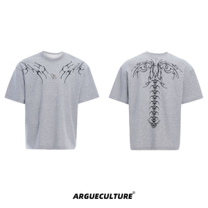 Snake-Eye-Spine-Embroidery-Oversized-Tee---Streetwear-Mens-Top-Gray