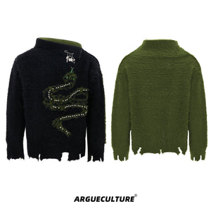 Snake-Year-Pearl-Trimmed-Fluffy-Mock-Neck-Sweater---Soft-Winter-Top-Black-Jacket