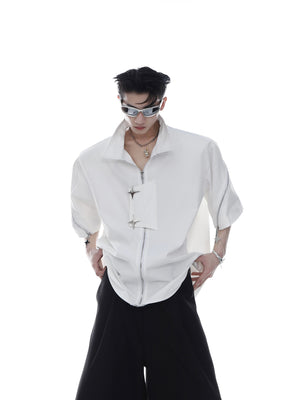 Streetwear-Metal-Zip-Overshirt---Black-Loose-Fit-Summer-Top-White-
