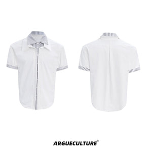 Striped-Color-Block-Shirt---Layered-Streetwear-Top-White-Short-Sleeve