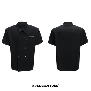Summer-Slim-Fit-Double-Breasted-Casual-Short-Sleeve-Shirt-Black-T-shirt