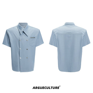 Summer-Slim-Fit-Double-Breasted-Casual-Short-Sleeve-Shirt-Blue-T-shirt