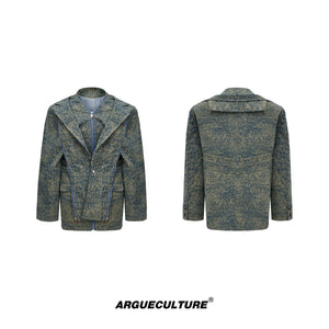 Textured-Denim-Jacket-with-Metal-Zipper---Deconstructed-Blazer-Style-Green-Top