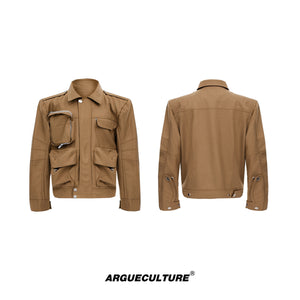 Utility-Jacket---Multi-Pocket-Techwear-Short-Coat-with-Folded-Sleeves-Brown