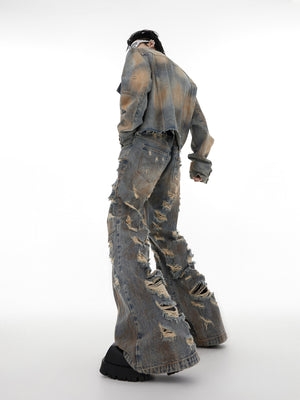 Vintage-Distressed-Denim-Set---Destroyed-Jacket--Flare-Jeans-Pants