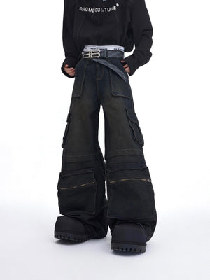 Vintage-Distressed-Denim-Set---Zip-Up-Jacket--Cargo-Pants-Black-Pants