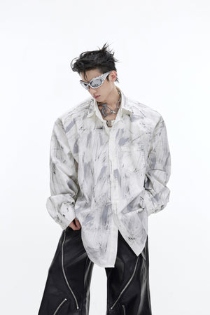 Vintage-Paint-Splatter-Oversized-Shirt---Distressed-Streetwear-Top-White