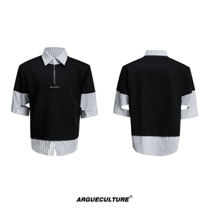 Vintage-Stripe-Shirt-Tee---Loose-Fit-Long-Sleeve-Top-Black-(Short Sleeves)