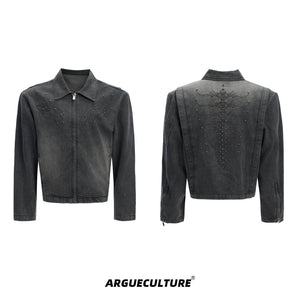 Vintage-Washed-Denim-Jacket---Studded-Spine-Short-Box-Fit-Gray-Jacket