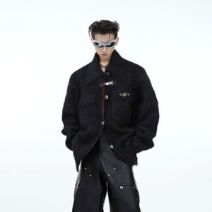 Winter-Plush-Knit-Sweater---Oversized-Metal-Trim-Coat---Cozy-Streetwear-Black