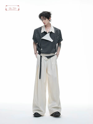 Asymmetric Embroidered Striped Short-Sleeve Shirt - main image 3
