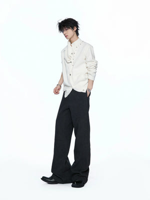 Asymmetric Twisted Collar Studded Knit Cardigan - main image 5