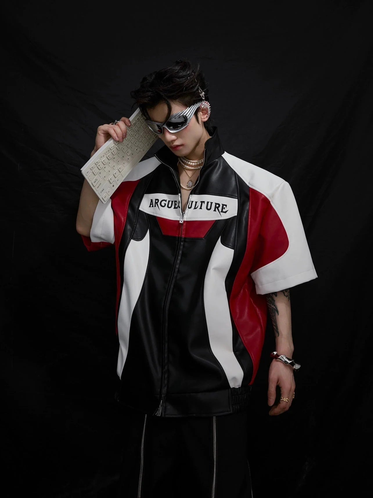 Avant Garde Color Block Biker Faux Leather Jacket with Deconstructed ArguE CulturE