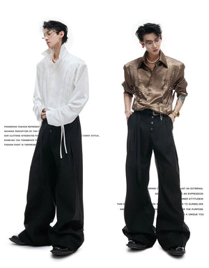 desc::avant-garde-pleated-pearl-ribbon-shirt-unisex-detail-img-3