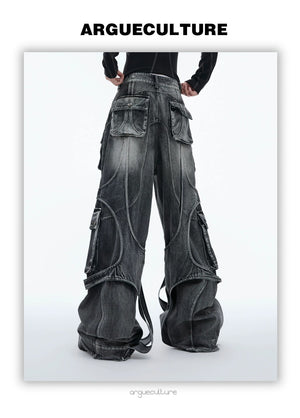 desc::baggy-distressed-cargo-jeans-with-raw-edge-straps-detail-img-2