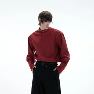 Oversized white streetwear shirt with baroque pearl details and crewneck