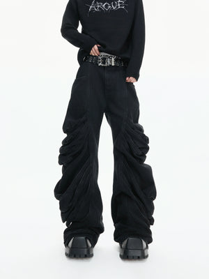 Black Deconstructed Curved-Leg Stacked Jeans - main image 1