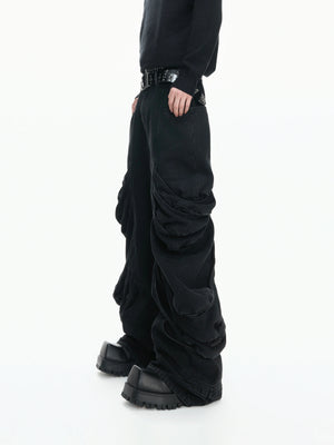 Black Deconstructed Curved-Leg Stacked Jeans - main image 2