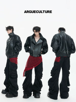 Black Deconstructed Curved-Leg Stacked Jeans - main image 4