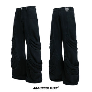 Black Deconstructed Curved-Leg Stacked Jeans - Black Pants