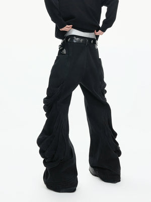 Black Deconstructed Curved-Leg Stacked Jeans - main image 3