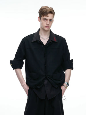 Black Faux-Layer Embroidered Shirt Jacket for Men - main image 1