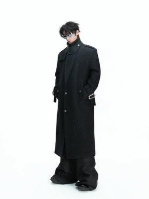 Black Sequin-Accent Cinched Long Blazer Coat | Wool Blend - main image 5