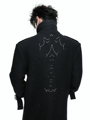 Black Sequin-Accent Cinched Long Blazer Coat | Wool Blend - main image 4
